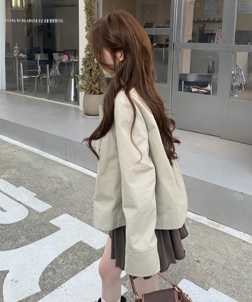 Sibra(シブラ)の「韓国風レトロガーリー ギャザーデザインルーズジャケット/ライトアウター(その他アウター・レディース・ベージュ/ネイビー/ピンク/アイボリー・M)」の7枚目の写真
