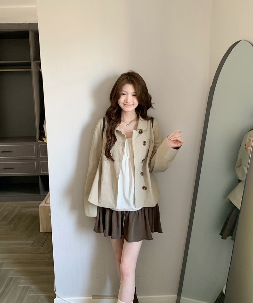 Sibra(シブラ)の「韓国風レトロガーリー ギャザーデザインルーズジャケット/ライトアウター(その他アウター・レディース・ベージュ/ネイビー/ピンク/アイボリー・M)」の20枚目の写真