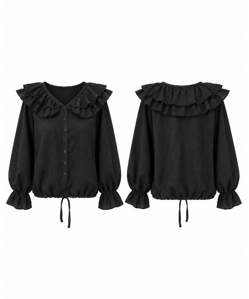 FAZVY(ファズビー)の「甘さを品よく纏う ラッフルカラーブラウス(シャツ/ブラウス・レディース・レッド/ベージュ/ブラック・S/L/M)」の11枚目の写真