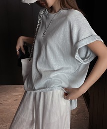 クルーネック ロールアップスリーブ シンプルTシャツ