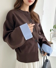 【もっちり滑らかな高見えニット】レイヤード風クルーネックニットカーディガン