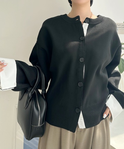 Eclat one(エクラワン)の「【もっちり滑らかな高見えニット】レイヤード風クルーネックニットカーディガン(カーディガン/ボレロ・レディース・チャコールグレー/ブラウン/ブラック・FREE)」の9枚目の写真