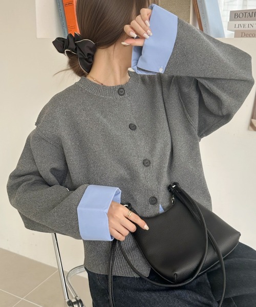 Eclat one(エクラワン)の「【もっちり滑らかな高見えニット】レイヤード風クルーネックニットカーディガン(カーディガン/ボレロ・レディース・チャコールグレー/ブラウン/ブラック・FREE)」の16枚目の写真