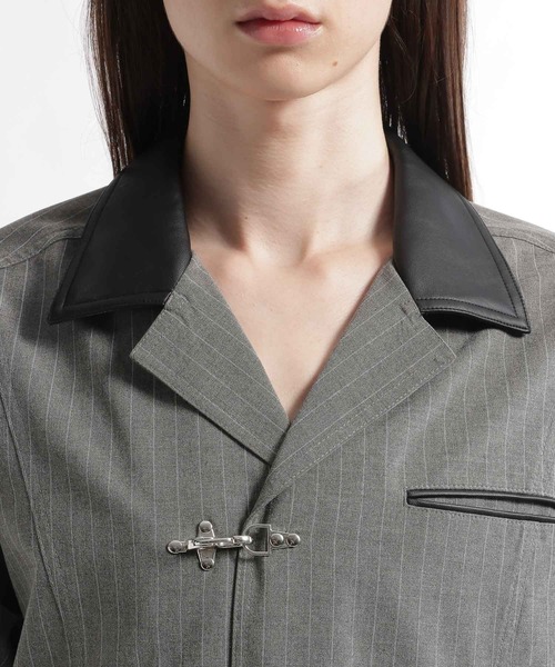 HARE（ハレ）の「【合成皮革】エリレザーファイヤーマンバックルカイキンシャツ(HARE)（シャツ/ブラウス・メンズ・グリーン/グレー系その他/ブラック・FREE）」の12枚目の写真