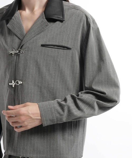 HARE（ハレ）の「【合成皮革】エリレザーファイヤーマンバックルカイキンシャツ(HARE)（シャツ/ブラウス・メンズ・グリーン/グレー系その他/ブラック・FREE）」の13枚目の写真