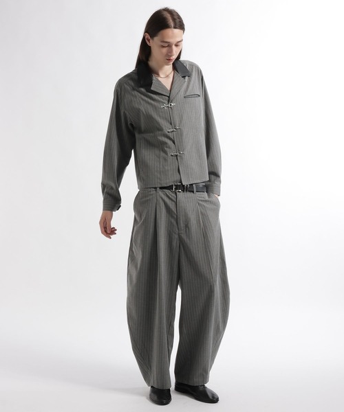 HARE（ハレ）の「【合成皮革】エリレザーファイヤーマンバックルカイキンシャツ(HARE)（シャツ/ブラウス・メンズ・グリーン/グレー系その他/ブラック・FREE）」の8枚目の写真