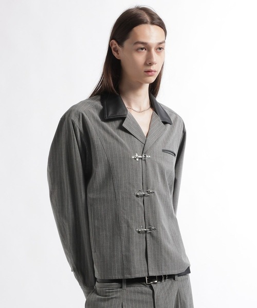 HARE（ハレ）の「【合成皮革】エリレザーファイヤーマンバックルカイキンシャツ(HARE)（シャツ/ブラウス・メンズ・グリーン/グレー系その他/ブラック・FREE）」の18枚目の写真