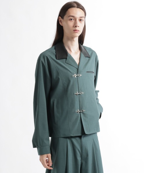 HARE（ハレ）の「【合成皮革】エリレザーファイヤーマンバックルカイキンシャツ(HARE)（シャツ/ブラウス・メンズ・グリーン/グレー系その他/ブラック・FREE）」の20枚目の写真