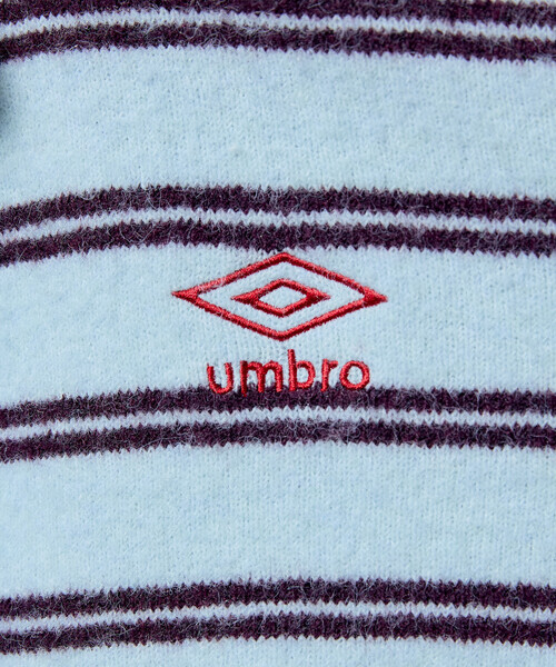UMBRO（アンブロ）の「UMBRO × PUBLUX/アンブロ 別注 ワンポイント 刺繍 ボーダー ニットカーディガン　限定展開（カーディガン/ボレロ・レディース・グレー/サックスブルー/ワインレッド・ﾌﾘ-）」の11枚目の写真