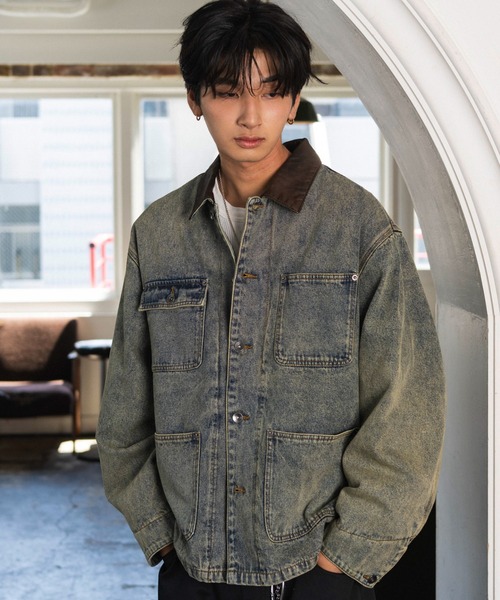 WEGO(ウィゴー)の「WEGO/【26年秋冬新作】カバーオールジャケット(デニムジャケット・メンズ・スカイブルー/ブラック系3・MEDIUM/LARGE)」の11枚目の写真