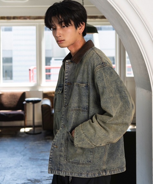 WEGO(ウィゴー)の「WEGO/【26年秋冬新作】カバーオールジャケット(デニムジャケット・メンズ・スカイブルー/ブラック系3・MEDIUM/LARGE)」の12枚目の写真