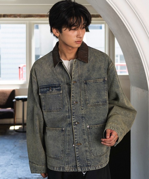 WEGO(ウィゴー)の「WEGO/【26年秋冬新作】カバーオールジャケット(デニムジャケット・メンズ・スカイブルー/ブラック系3・MEDIUM/LARGE)」の14枚目の写真