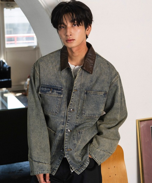 WEGO(ウィゴー)の「WEGO/【26年秋冬新作】カバーオールジャケット(デニムジャケット・メンズ・スカイブルー/ブラック系3・MEDIUM/LARGE)」の15枚目の写真