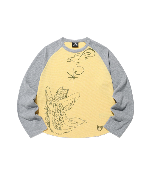 NICE GHOST CLUB(ナイスゴーストクラブ)の「CAT ANGEL WAFFLE RAGLAN LS TEE_GREY(NG2GFFT555A)(Tシャツ/カットソー・レディース・グレー・SMALL/MEDIUM)」の1枚目の写真