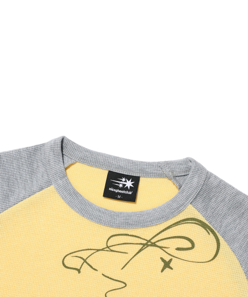 NICE GHOST CLUB(ナイスゴーストクラブ)の「CAT ANGEL WAFFLE RAGLAN LS TEE_GREY(NG2GFFT555A)(Tシャツ/カットソー・レディース・グレー・SMALL/MEDIUM)」の3枚目の写真