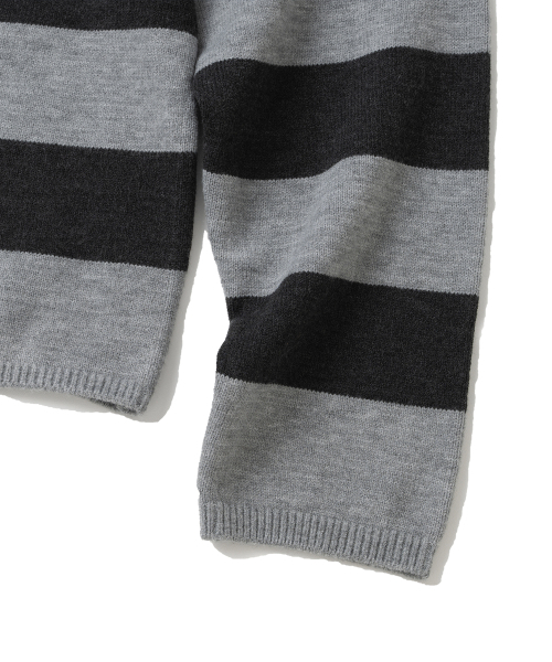 KNITTED(ニッティド)の「(ユニセックス) ストライプラグビー襟ニット ブラック(ニット/セーター・メンズ・その他・FREE/MEDIUM/LARGE/X-LARGE)」の3枚目の写真