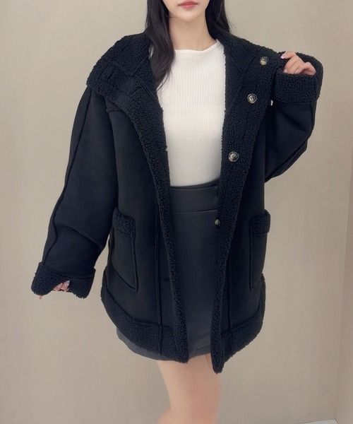 SOELA(ソエラ)の「【SOELA】リバーシブルボアムートンコート/WEB限定(ムートンコート・レディース・ブラック/モカ/ブラウン・M)」の5枚目の写真