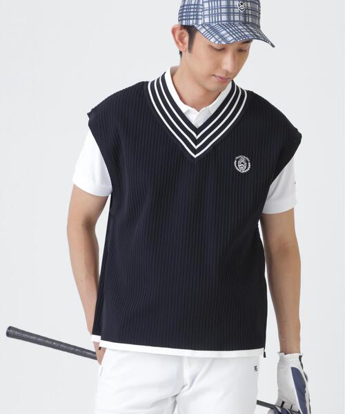 PEARLY GATES(パーリーゲイツ)の「14GWJQ針抜きVネックニットベスト (MENS)(ニット/セーター・メンズ・ダークブルー/ホワイト/ネイビー・MEDIUM/LARGE/X-LARGE)」の1枚目の写真