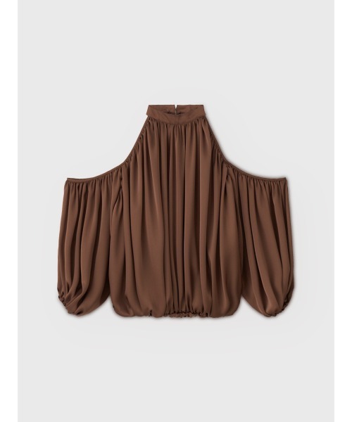 EIMY ISTOIRE(エイミーイストワール)の「DRAPE SATIN BLOUSE(シャツ/ブラウス・レディース・オフホワイト/ブラウン/ブラック・FREE)」の2枚目の写真