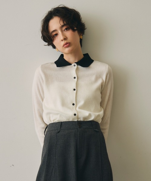 Trish(トリッシュ)の「ウール混ポロ衿バイカラーニットプルオーバー(ニット/セーター・レディース・ホワイト/ミント・FREE)」の6枚目の写真