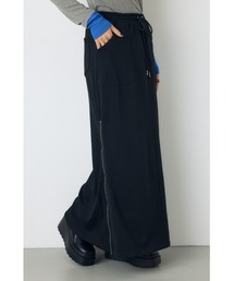 ジップデザイン裏毛ロングスカート 秋服 冬服 春服 スウェットスカート 無地 フレアスカート ウエストゴム