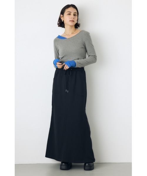 AZUL by moussy(アズールバイマウジー)の「ジップデザイン裏毛ロングスカート 秋服 冬服 春服 スウェットスカート 無地 フレアスカート ウエストゴム(スカート・レディース・ブラック/杢グレー・FREE)」の7枚目の写真