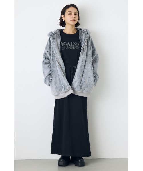 AZUL by moussy(アズールバイマウジー)の「ジップデザイン裏毛ロングスカート 秋服 冬服 春服 スウェットスカート 無地 フレアスカート ウエストゴム(スカート・レディース・ブラック/杢グレー・FREE)」の8枚目の写真