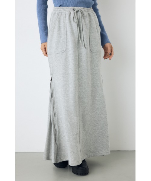 AZUL by moussy(アズールバイマウジー)の「ジップデザイン裏毛ロングスカート 秋服 冬服 春服 スウェットスカート 無地 フレアスカート ウエストゴム(スカート・レディース・ブラック/杢グレー・FREE)」の14枚目の写真