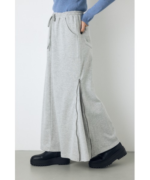 AZUL by moussy(アズールバイマウジー)の「ジップデザイン裏毛ロングスカート 秋服 冬服 春服 スウェットスカート 無地 フレアスカート ウエストゴム(スカート・レディース・ブラック/杢グレー・FREE)」の15枚目の写真