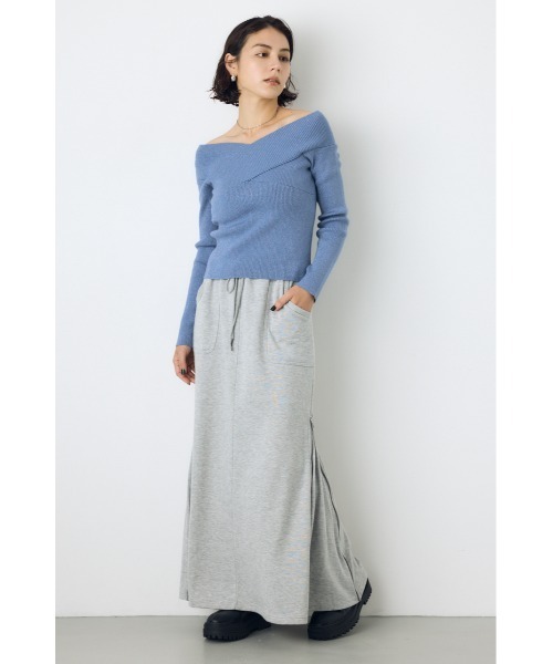 AZUL by moussy(アズールバイマウジー)の「ジップデザイン裏毛ロングスカート 秋服 冬服 春服 スウェットスカート 無地 フレアスカート ウエストゴム(スカート・レディース・ブラック/杢グレー・FREE)」の18枚目の写真