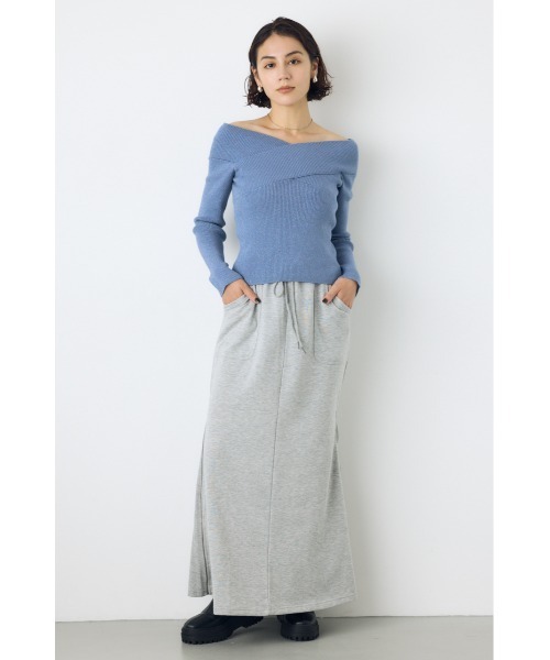 AZUL by moussy(アズールバイマウジー)の「ジップデザイン裏毛ロングスカート 秋服 冬服 春服 スウェットスカート 無地 フレアスカート ウエストゴム(スカート・レディース・ブラック/杢グレー・FREE)」の19枚目の写真