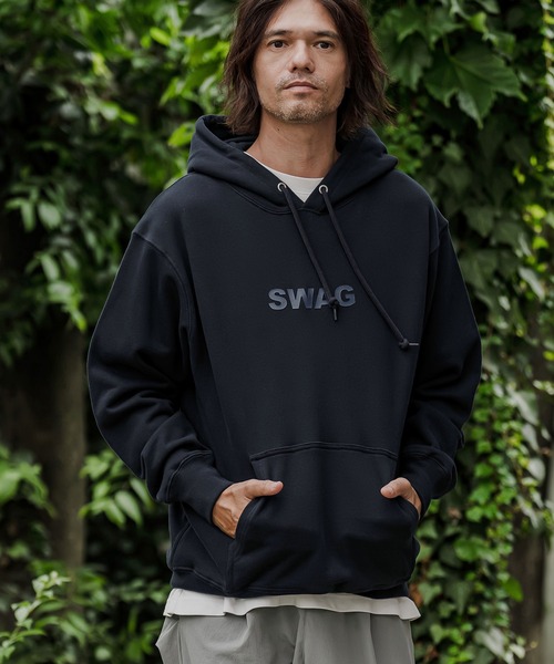 CAMBIO(カンビオ)の「mpa4275- ヘビー裏毛プリントプルパーカー - SWAG(2602143MCB)(パーカー・メンズ・ホワイト/ブラック/ミックスグレー/ネイビー・S/M/L/XL)」の4枚目の写真