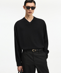 Layered V-Neck Knit Top (Black) TNSW6F108BK