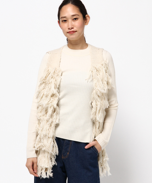 チャイハネ（チャイハネ）の「【チャイハネ】ウール混フリンジショートベスト（ベスト・レディース・ホワイト/ブルー・FREE）」の12枚目の写真