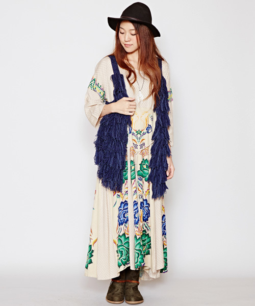 チャイハネ（チャイハネ）の「【チャイハネ】ウール混フリンジショートベスト（ベスト・レディース・ホワイト/ブルー・FREE）」の15枚目の写真