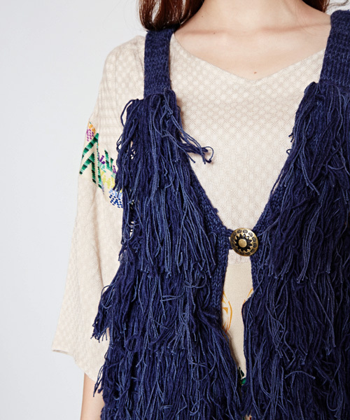 チャイハネ（チャイハネ）の「【チャイハネ】ウール混フリンジショートベスト（ベスト・レディース・ホワイト/ブルー・FREE）」の19枚目の写真