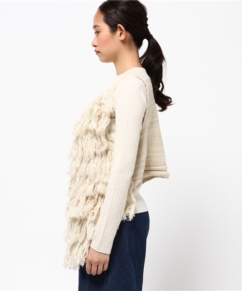 チャイハネ（チャイハネ）の「【チャイハネ】ウール混フリンジショートベスト（ベスト・レディース・ホワイト/ブルー・FREE）」の4枚目の写真
