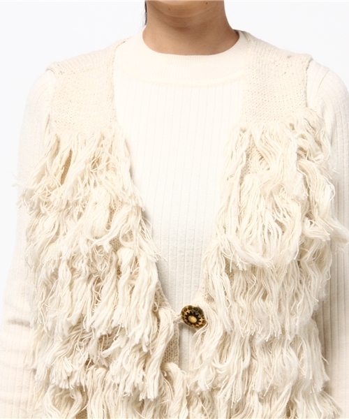 チャイハネ（チャイハネ）の「【チャイハネ】ウール混フリンジショートベスト（ベスト・レディース・ホワイト/ブルー・FREE）」の6枚目の写真