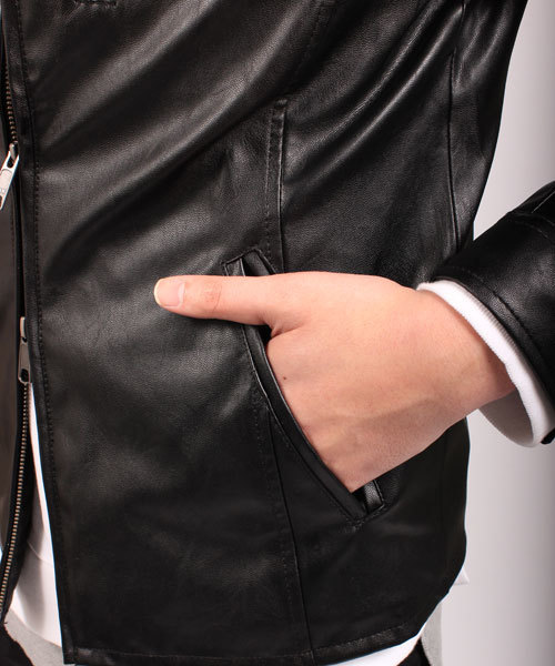 glory crew（グローリークルー）の「シングルライダースブルゾン（ライダースジャケット・メンズ・キャメル/ブラック・M/LL/L/S）」の8枚目の写真