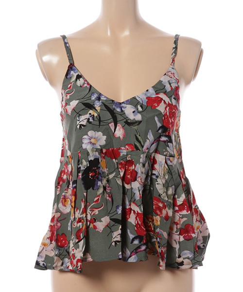 Re:EDIT（リエディ）の「[レイヤードスタイルに欠かせない]ヴィンテージ花柄フレアキャミソールビスチェトップス/キャミソール[リエディ]（キャミソール・レディース・ホワイト/グリーン・MEDIUM）」の2枚目の写真