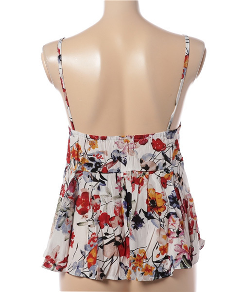 Re:EDIT（リエディ）の「[レイヤードスタイルに欠かせない]ヴィンテージ花柄フレアキャミソールビスチェトップス/キャミソール[リエディ]（キャミソール・レディース・ホワイト/グリーン・MEDIUM）」の3枚目の写真