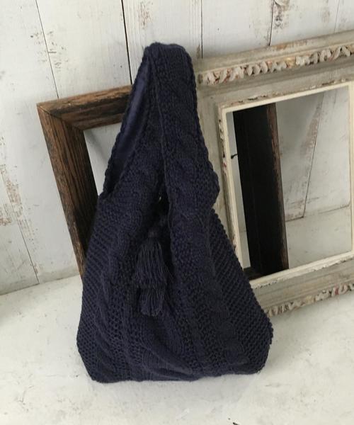 coen(コーエン)の「【Market】ニットマルシェトートバッグ(トートバッグ・レディース・オフホワイト/ネイビー・FREE)」の1枚目の写真