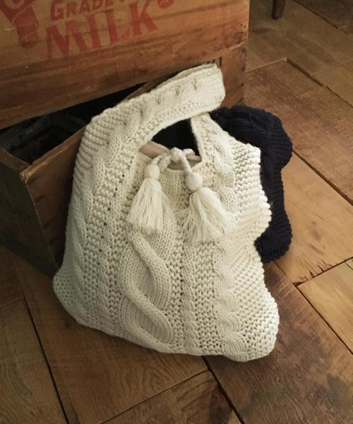 coen(コーエン)の「【Market】ニットマルシェトートバッグ(トートバッグ・レディース・オフホワイト/ネイビー・FREE)」の6枚目の写真