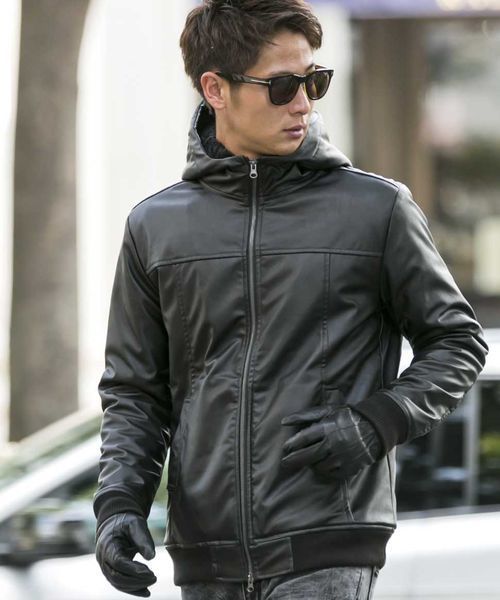 A.S.M(エーエスエム)の「フェイクレザー裏ボアフーデッドブルゾン(ブルゾン・メンズ・ブラック・52/48/50)」の10枚目の写真