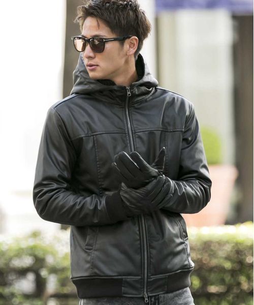 A.S.M(エーエスエム)の「フェイクレザー裏ボアフーデッドブルゾン(ブルゾン・メンズ・ブラック・52/48/50)」の15枚目の写真