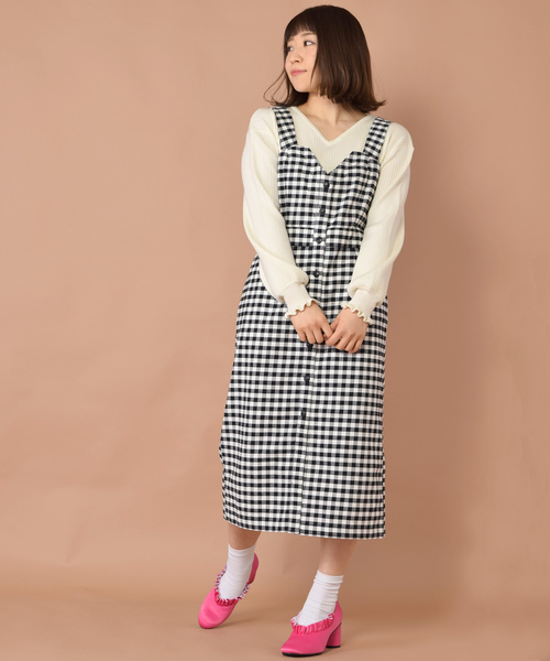 w closet（ダブルクローゼット）の「ワイドリブVネックプルオーバー（ニット/セーター・レディース・ピンク/ホワイト×ブラック/ブラック/ブルー系その他/キナリ・FREE）」の6枚目の写真