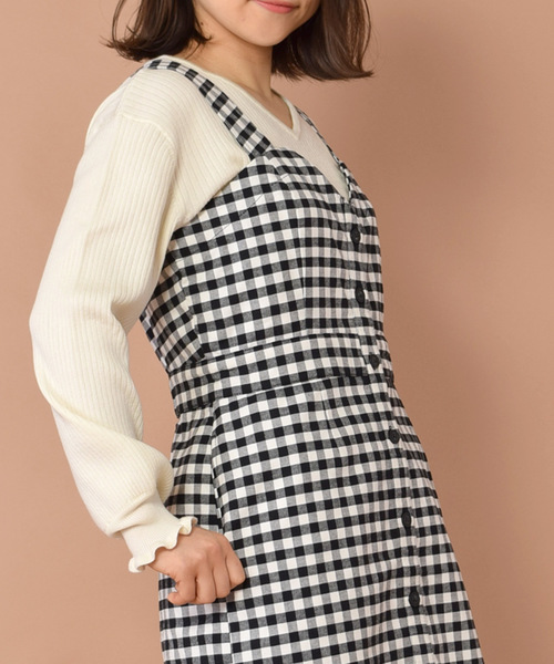 w closet（ダブルクローゼット）の「ワイドリブVネックプルオーバー（ニット/セーター・レディース・ピンク/ホワイト×ブラック/ブラック/ブルー系その他/キナリ・FREE）」の7枚目の写真