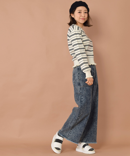 w closet（ダブルクローゼット）の「ワイドリブVネックプルオーバー（ニット/セーター・レディース・ピンク/ホワイト×ブラック/ブラック/ブルー系その他/キナリ・FREE）」の10枚目の写真