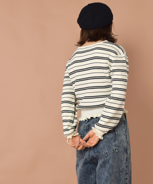 w closet（ダブルクローゼット）の「ワイドリブVネックプルオーバー（ニット/セーター・レディース・ピンク/ホワイト×ブラック/ブラック/ブルー系その他/キナリ・FREE）」の12枚目の写真