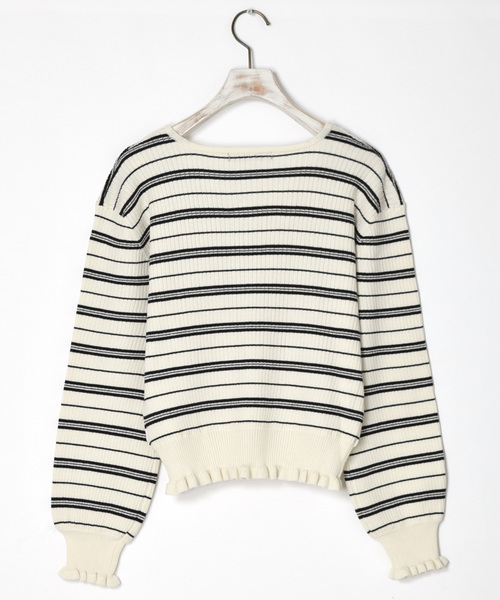 w closet（ダブルクローゼット）の「ワイドリブVネックプルオーバー（ニット/セーター・レディース・ピンク/ホワイト×ブラック/ブラック/ブルー系その他/キナリ・FREE）」の18枚目の写真